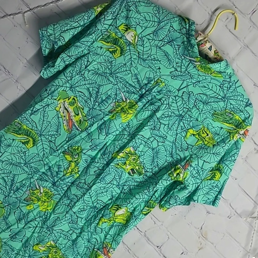 Cat & Jack Tropical Vibrant Dinosaur Dino Button Down Shirt Youth Size XL 16 - Picture 15 of 17